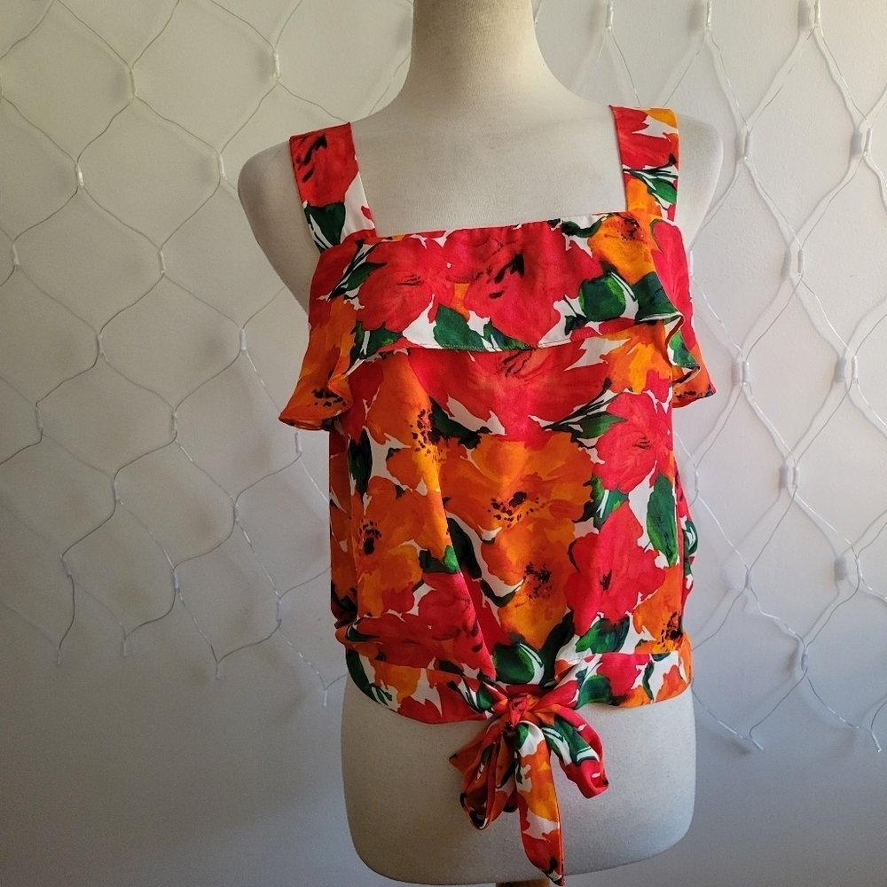 Zara Basic Floral Tank Blouse • Red & Orange • Vibrant • Bold • Size Small